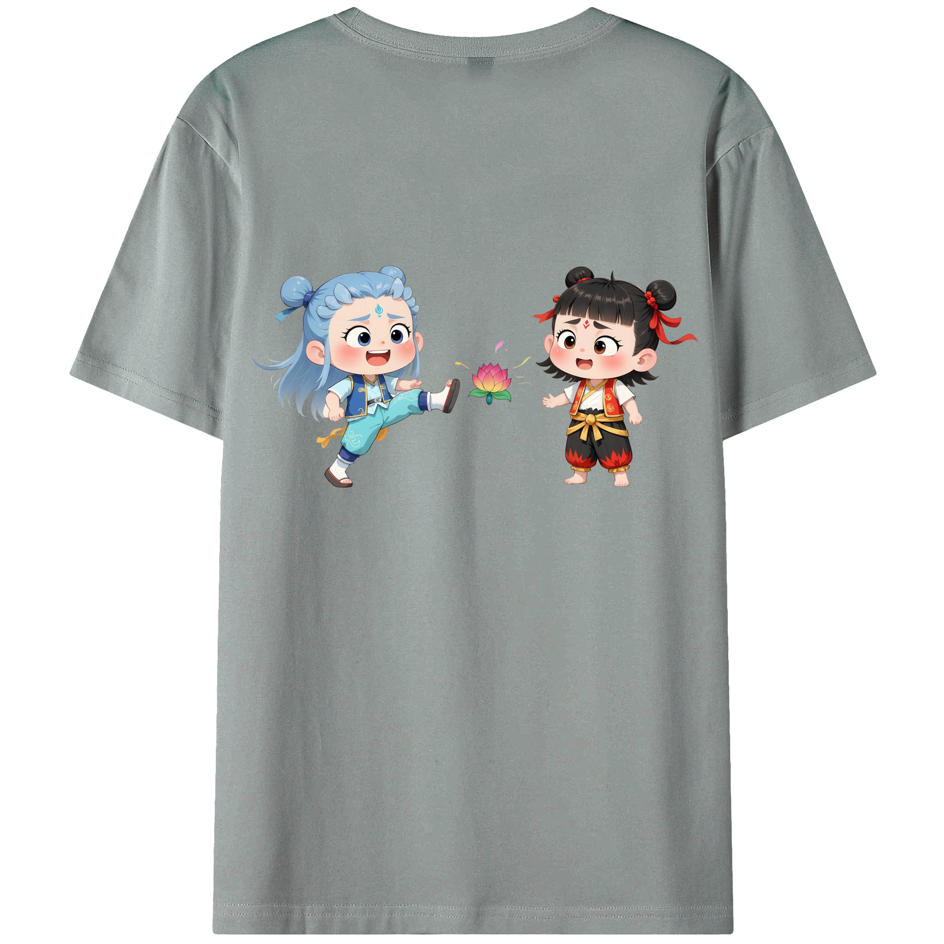 （画像用） Ne Zha 2 ナタ 魔童の大暴れ 綿100％ メンズ半袖Tシャツ（バックプリント） 通気性